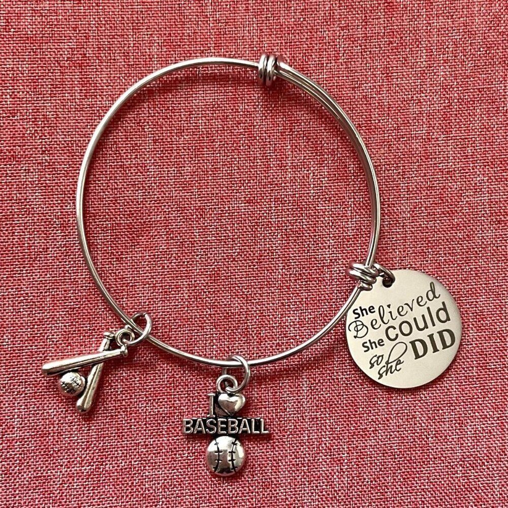 Baseball Charm Bangle Bracelet Inspirational